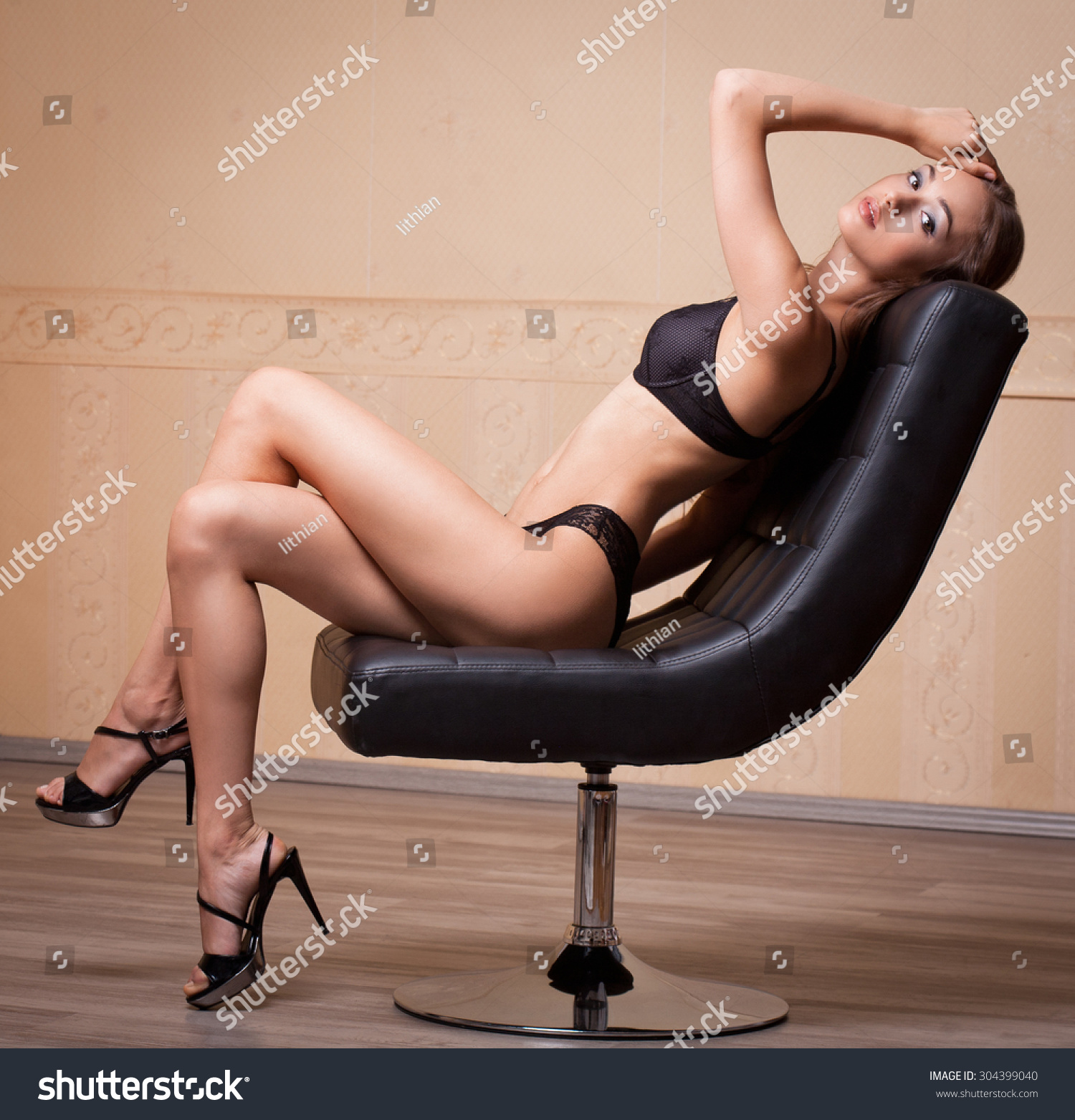 Portrait Fit Slender Sensual Brunette Lingerie Stock Photo Edit Now