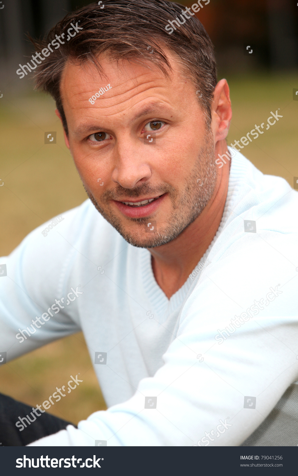 Portrait Handsome Man Sitting Park Stock Photo 79041256 Shutterstock