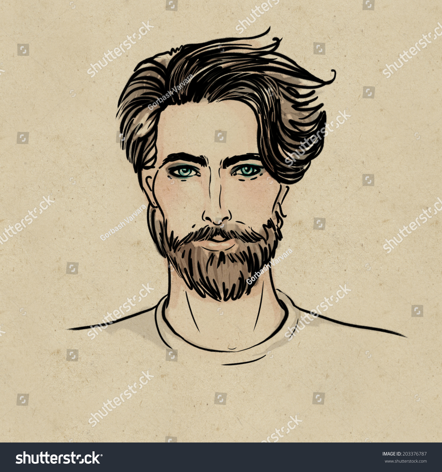 Portrait Handsome Man Beard Sketch Style Stock Illustration 203376787