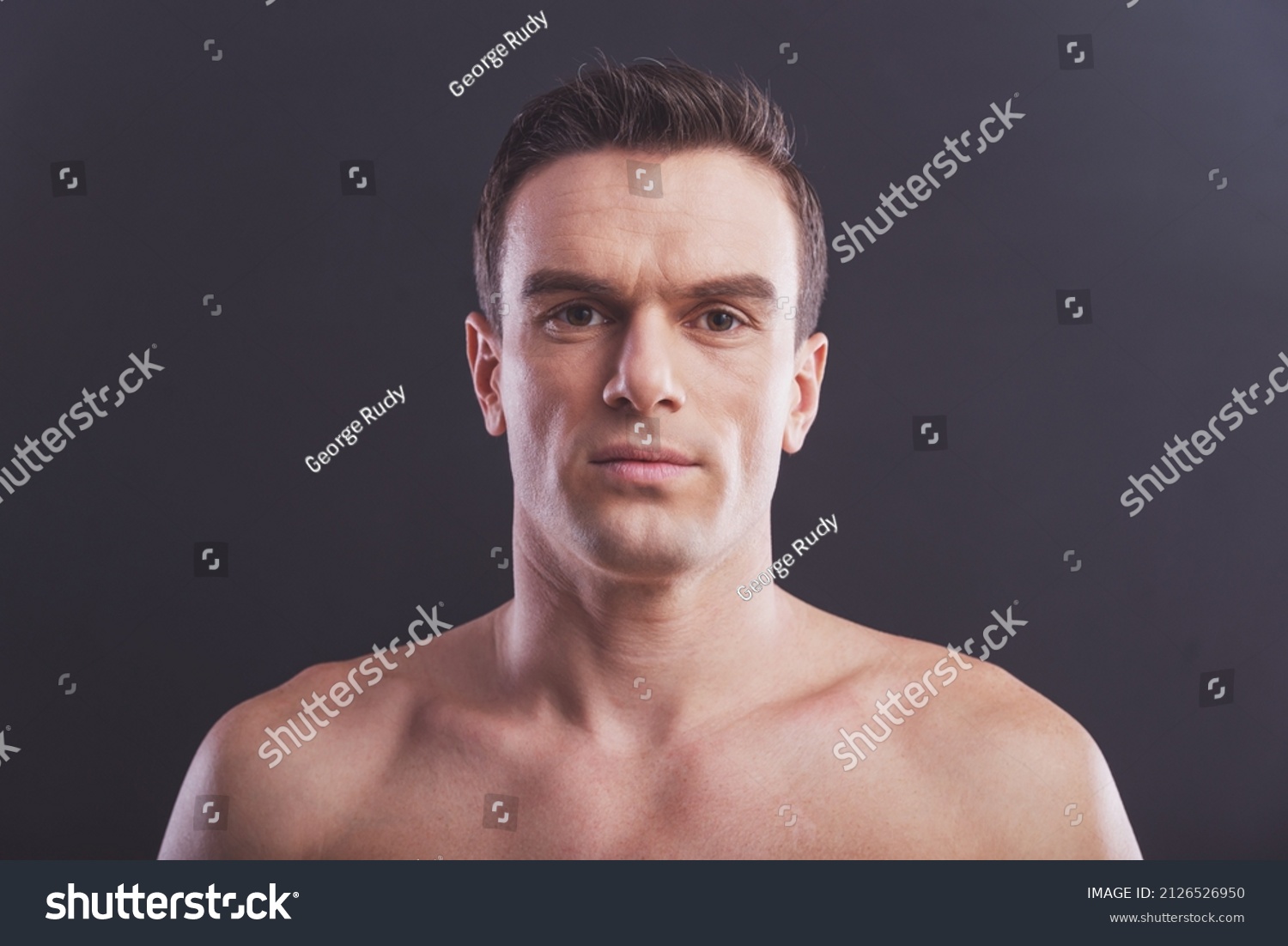 Portrait Handsome Naked Man Looking Camera Stock Photo 2126526950