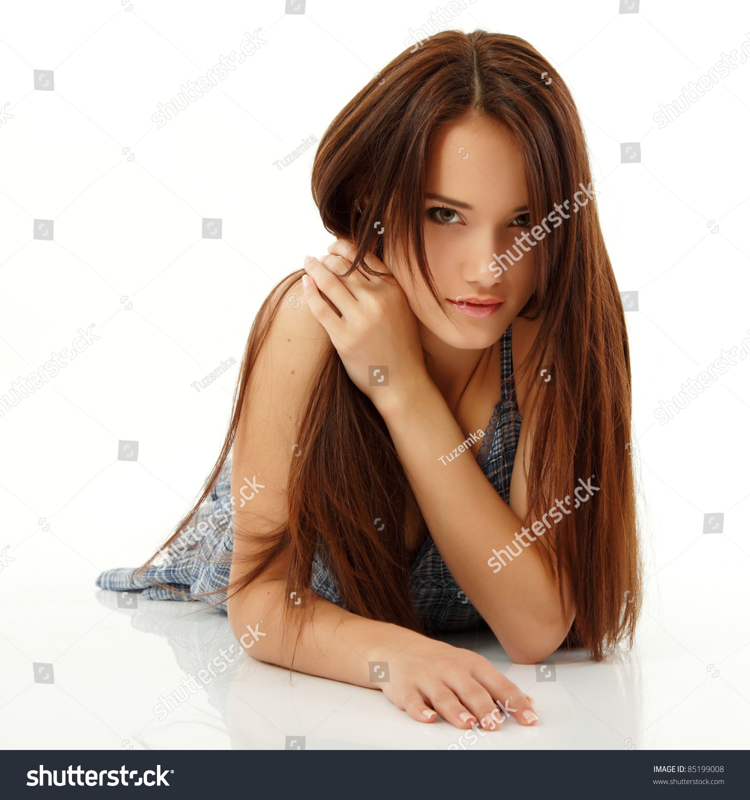 Portrait Of Lying Beautiful Teen Girl With Long Health