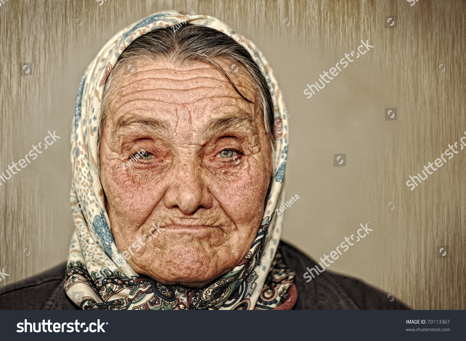 Portrait Mature Woman Green Eyes Scarf Stock Ph