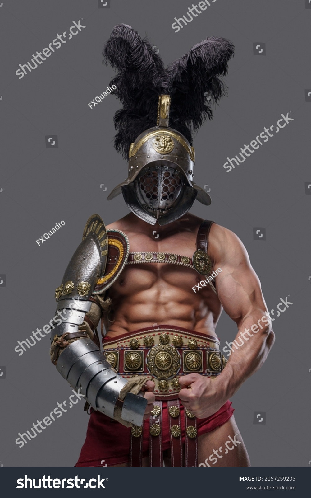 Portrait Muscular Gladiator Naked Torso Dressed Stock Photo Shutterstock