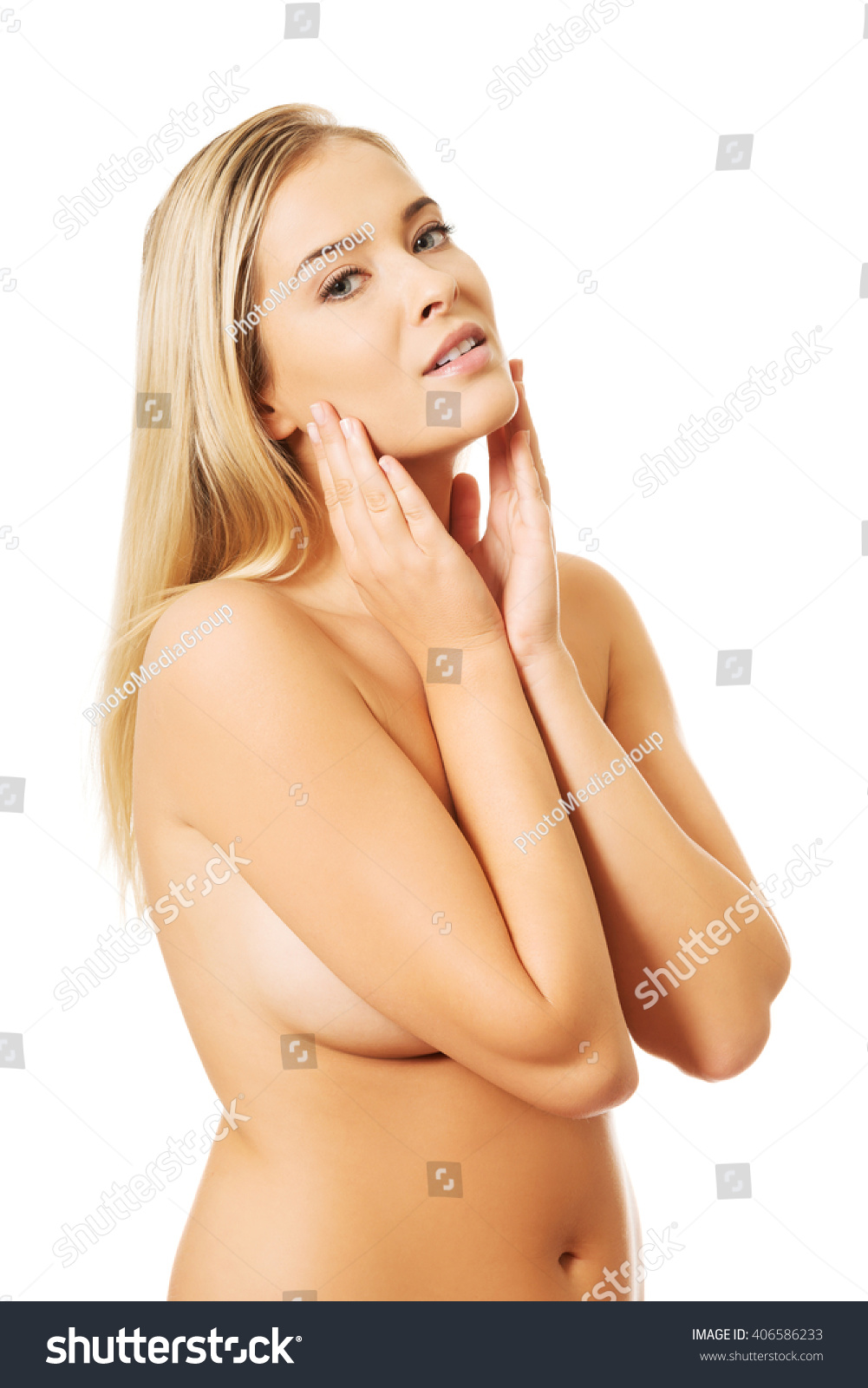 Portrait Nude Woman Covering Her Breast Stock Photo Edit Now