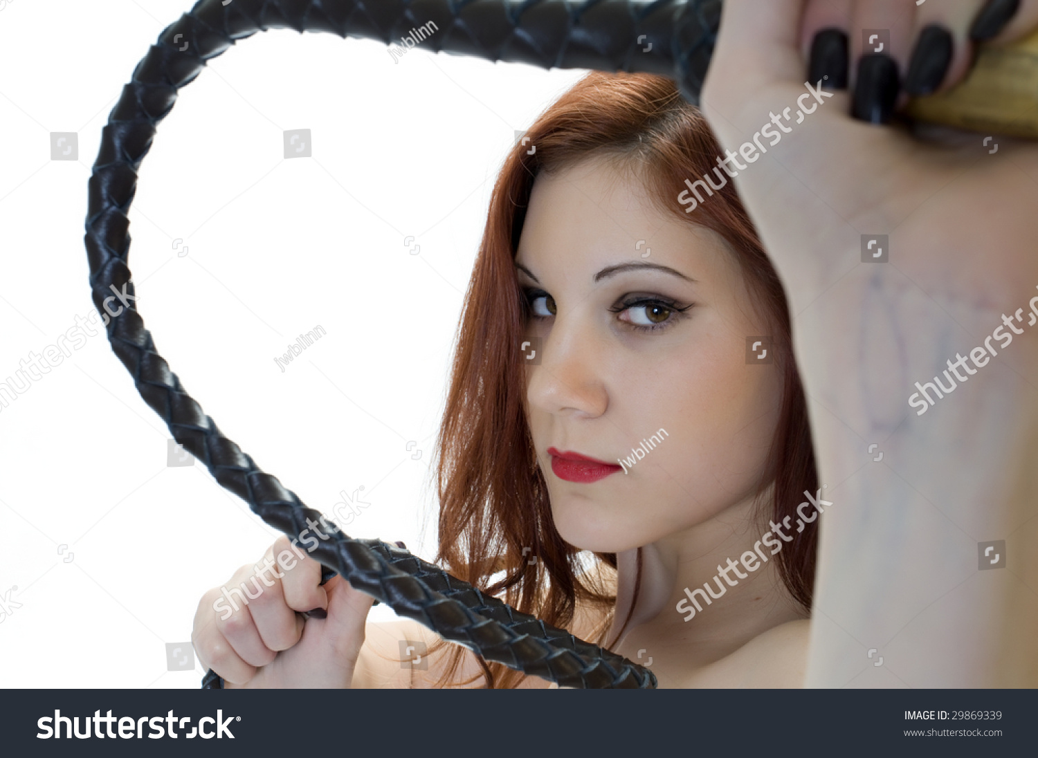 Portrait Redheaded Dominatrix Bull Whip Stock