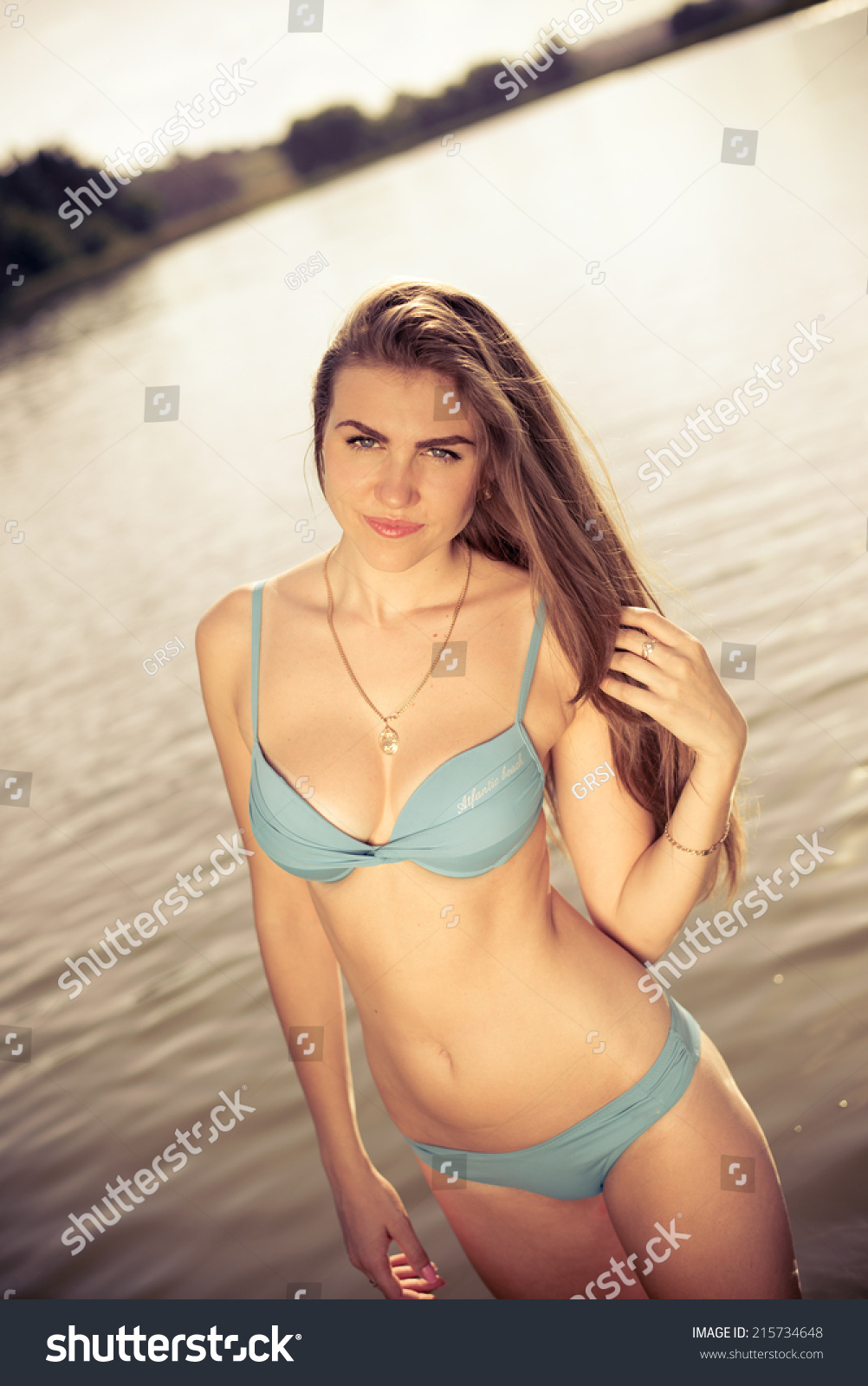 Portrait Sexual Pretty Girl Bikini Having Stock Photo