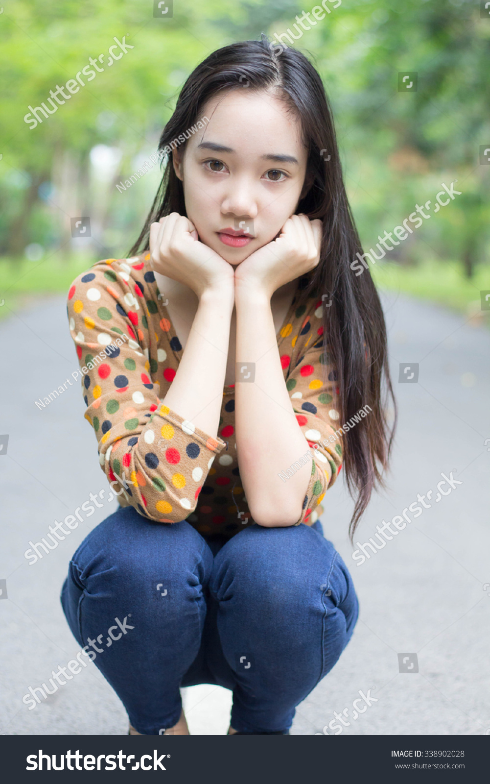 Portrait Thai Teen Beautiful Girl Relax Stock Photo 338902028