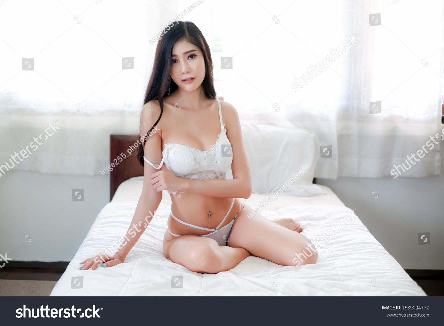 Portrait Sexy Asia Woman Wear Lingerie Stock Photo 1589094772