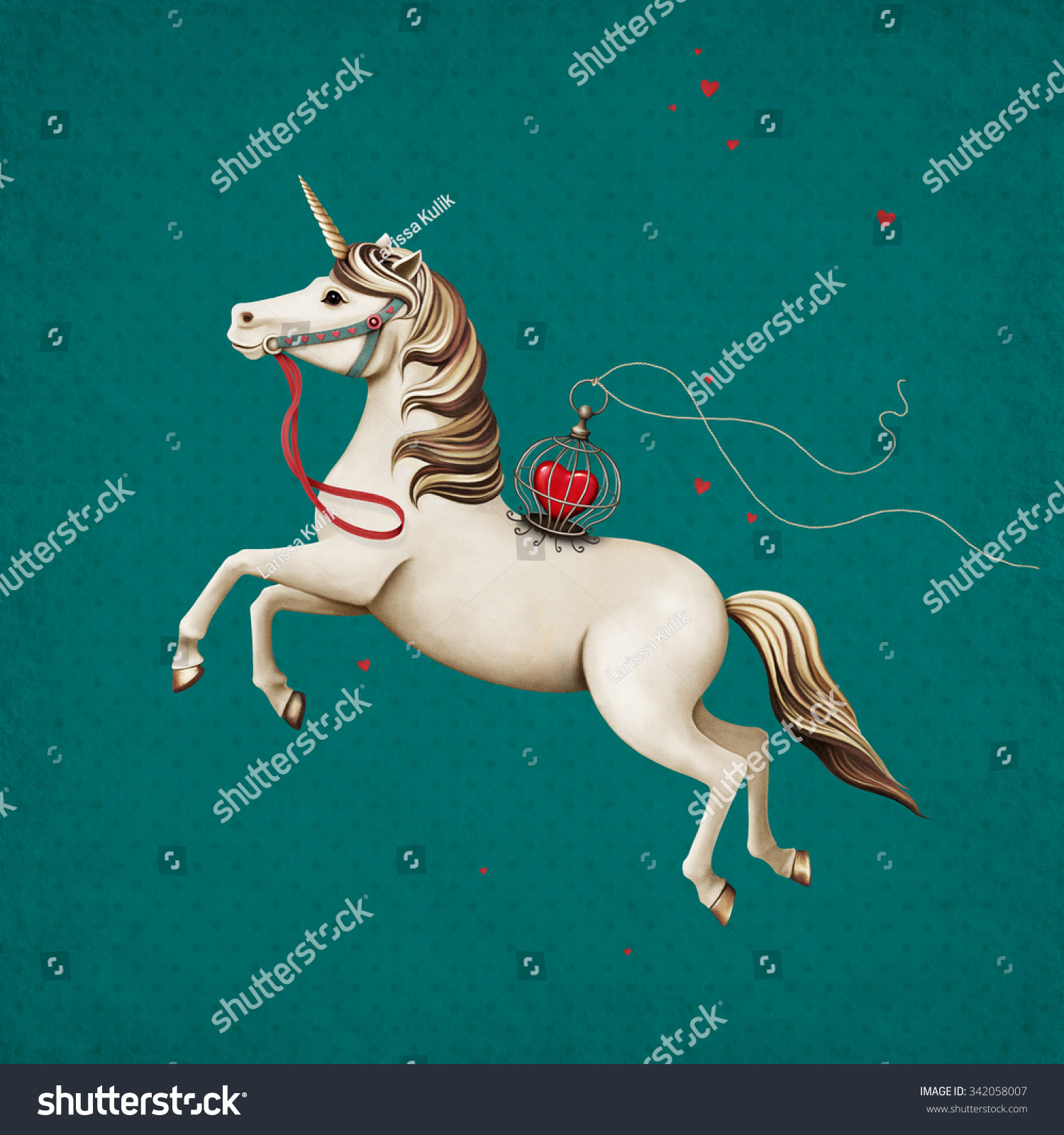 Postcard or poster with circus performance horse with heart in cage Postcard or poster with circus performance horse with heart in cage