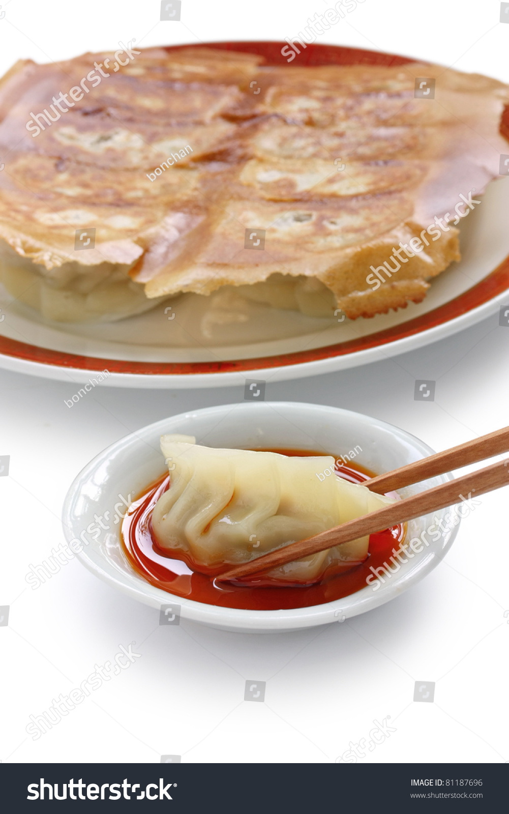 Pot Stickers Gyoza Japanese Food Stock Photo 81187696
