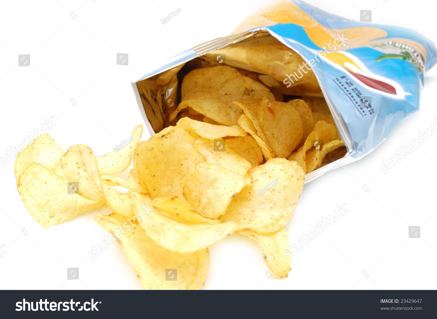 Potato Chips In Open Pack On White Background Open Packet Of Crisps On