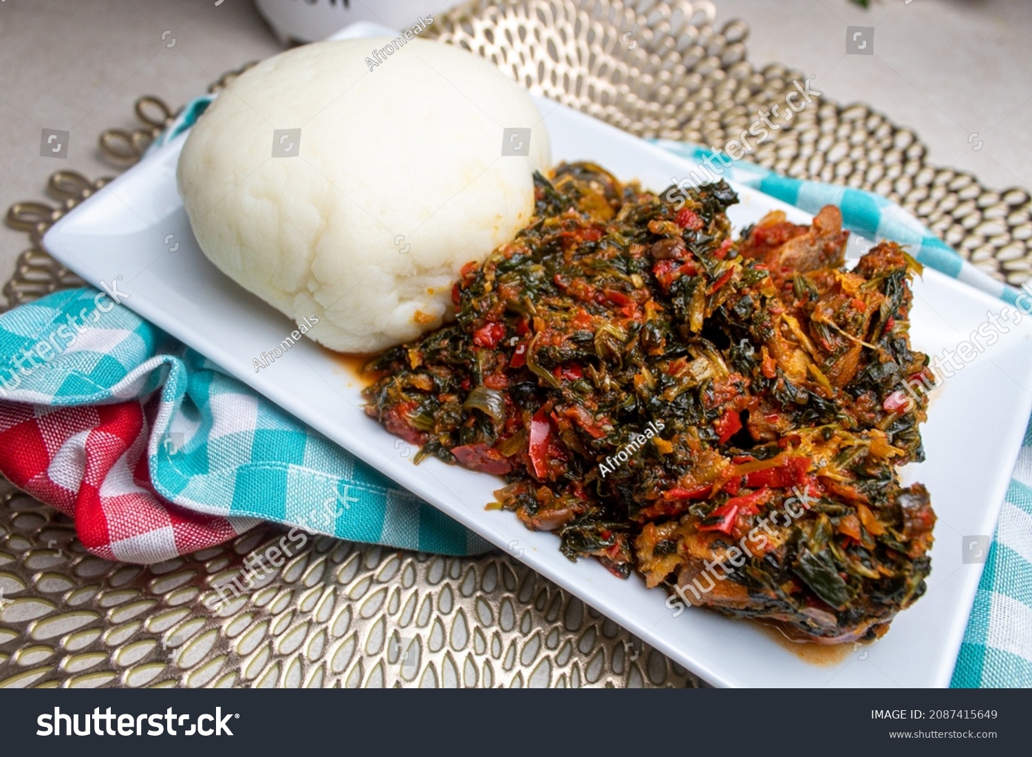 Pounded Yam Fufu Efo Riro Traditional Stock Photo Edit Now 2087415649