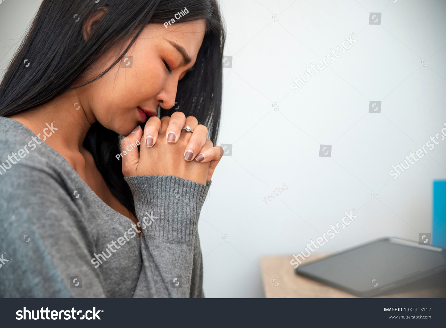 Prayer Bible Concept Asian Female Praying Stock Photo 1932913112