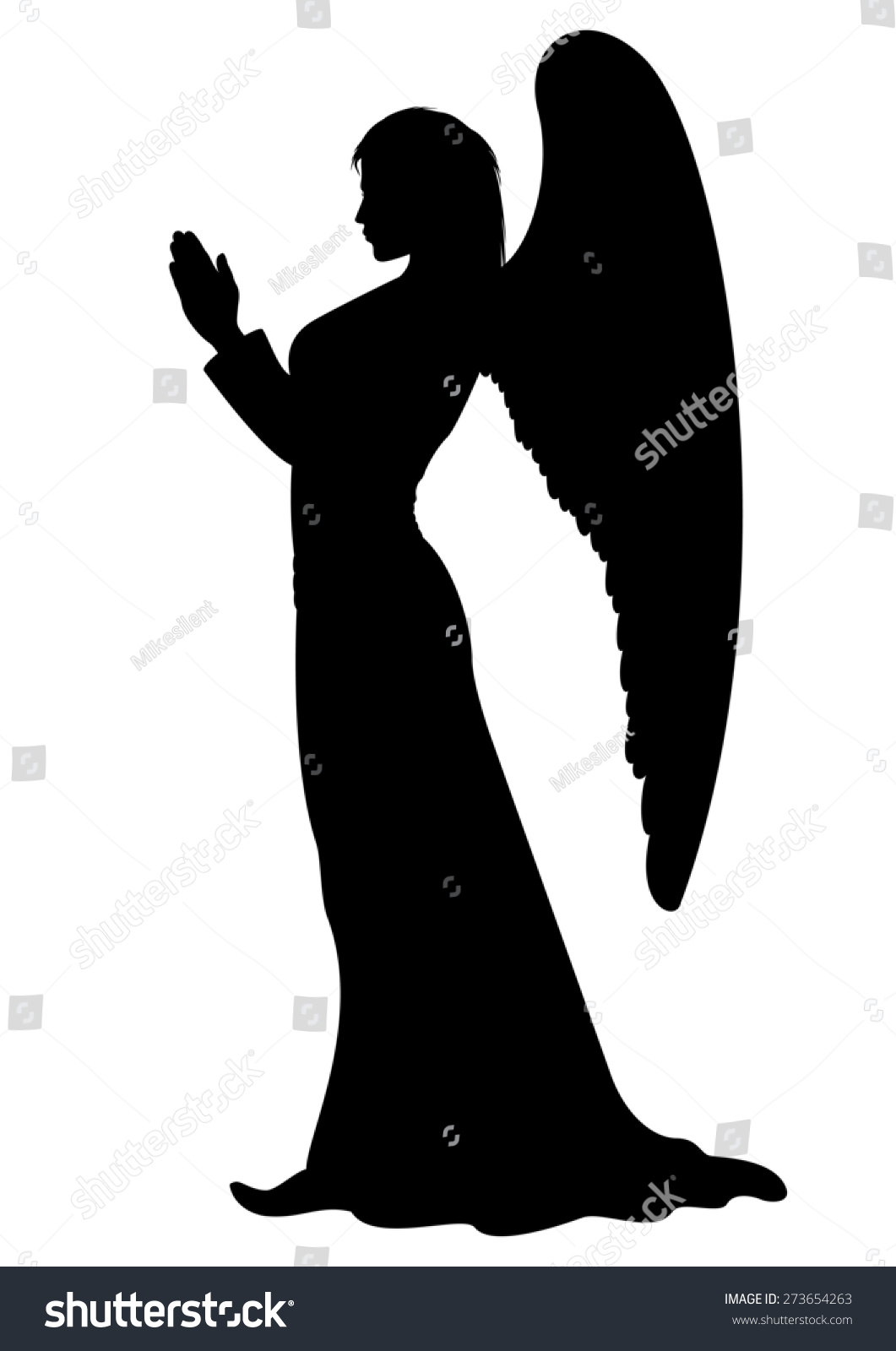Praying Angel Silhouette Figure Female Angel Stock Illustration