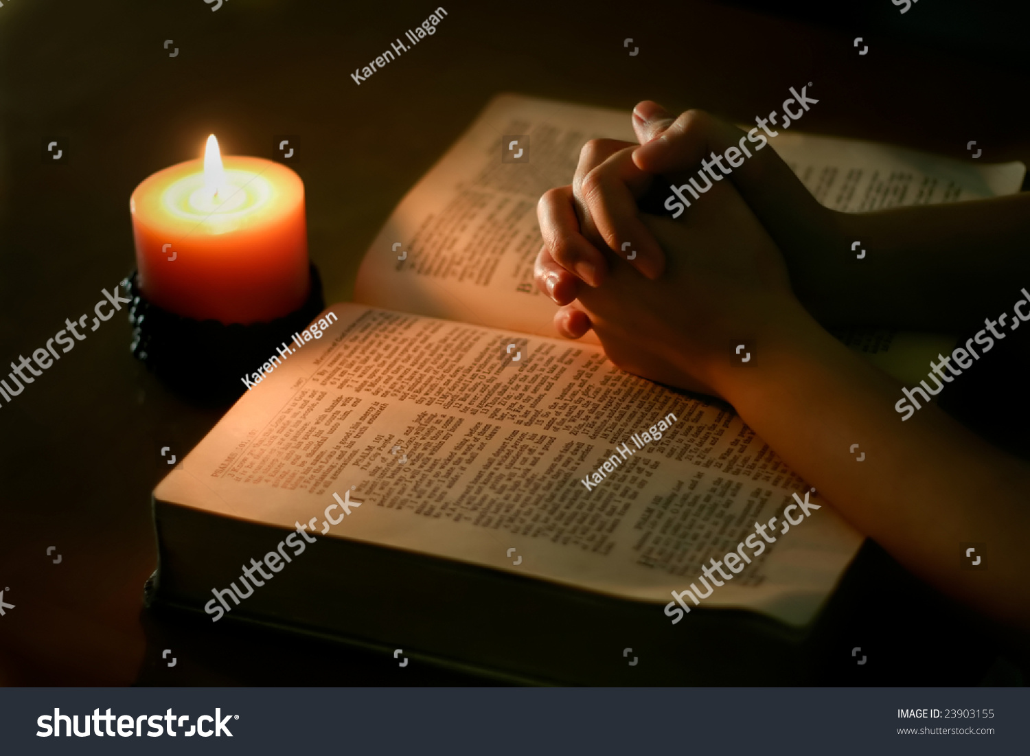 Praying Hands On Top Open Bible Stock Photo 23903155 Shutterstock