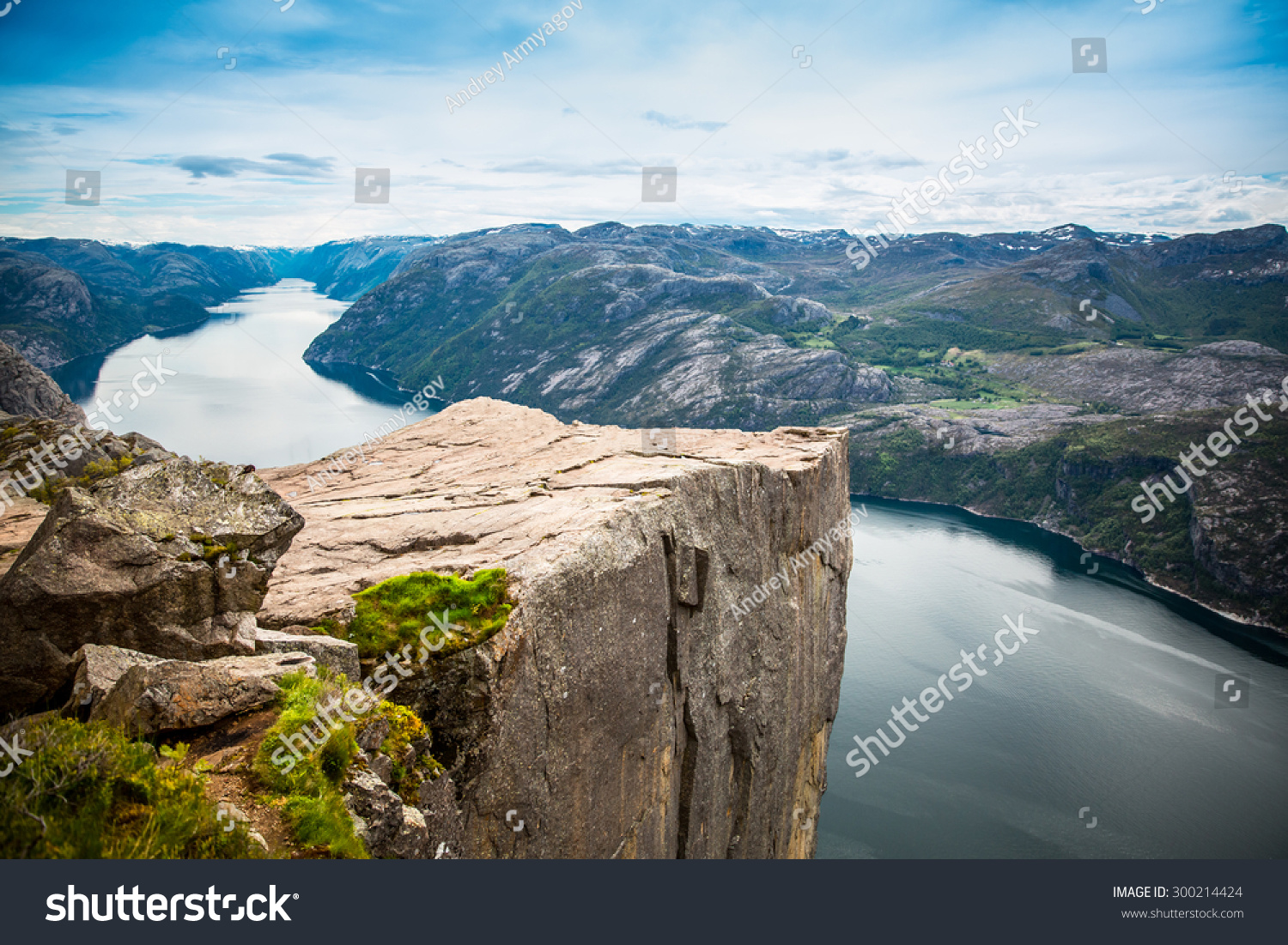 Preikestolen or Prekestolen also known by the English translations of Preacher's Pulpit or Pulpit Rock is a famous tourist attraction in Forsand Ryfylke Norway Preikestolen or Prekestolen also known by the English translations of Preacher's Pulpit or Pulpit Rock is a famous tourist attraction in Forsand Ryfylke Norway