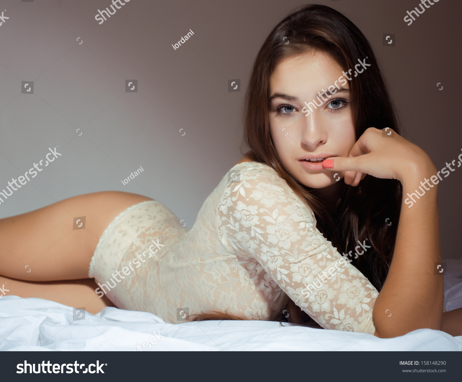 Pretty Brunette Woman Laying Bed Sensual Stock Photo Shutterstock