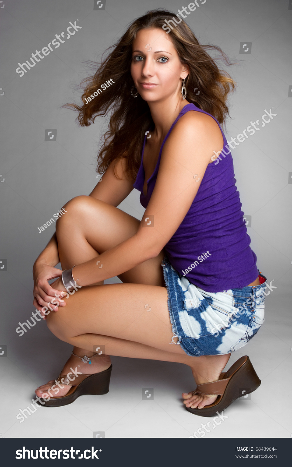 Pretty Fashion Model Woman Crouching Stock Photo 58439644 Shutterstock