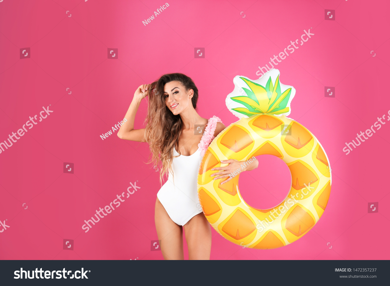 Pretty Sexy Woman Stylish Bikini Inflatable Stock Photo