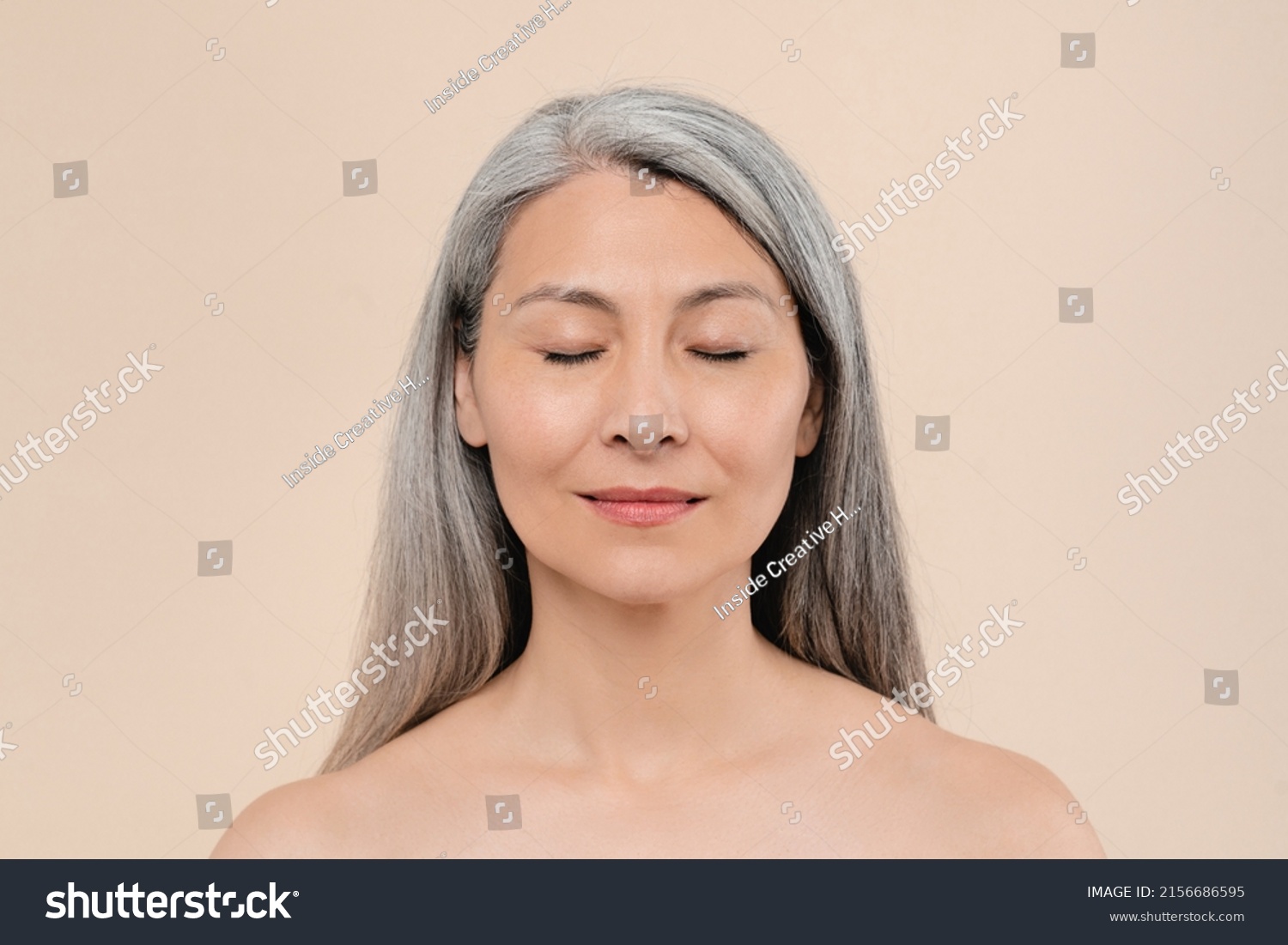 Pretty Shirtless Naked Caucasian Middleaged Mature Stock Photo