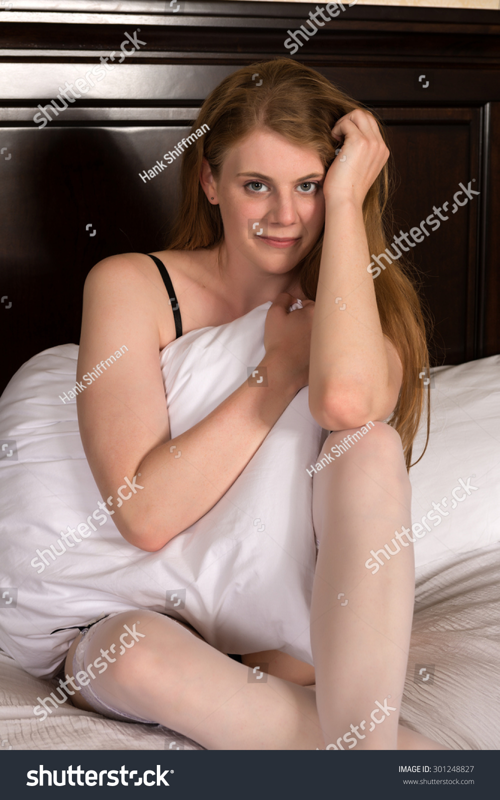 Pretty Statuesque Blonde Sitting Bed Stock Photo Shutterstock