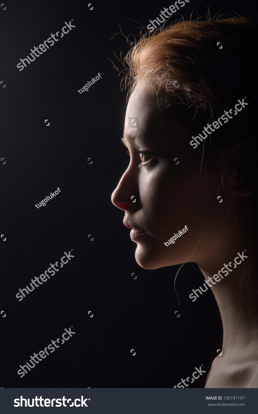 Profile Of Pensive With Hairs On Black Profile Of Pensive With Hairs On Black