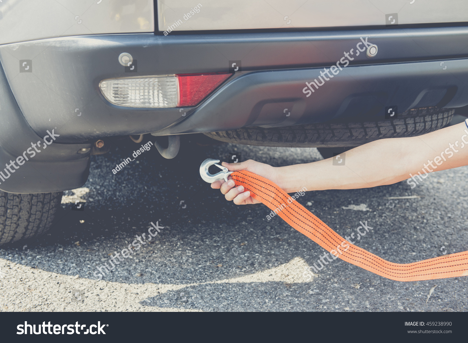 Put Towing Car Towing Ropewebbing Sling Stock Photo Edit Now 459238990