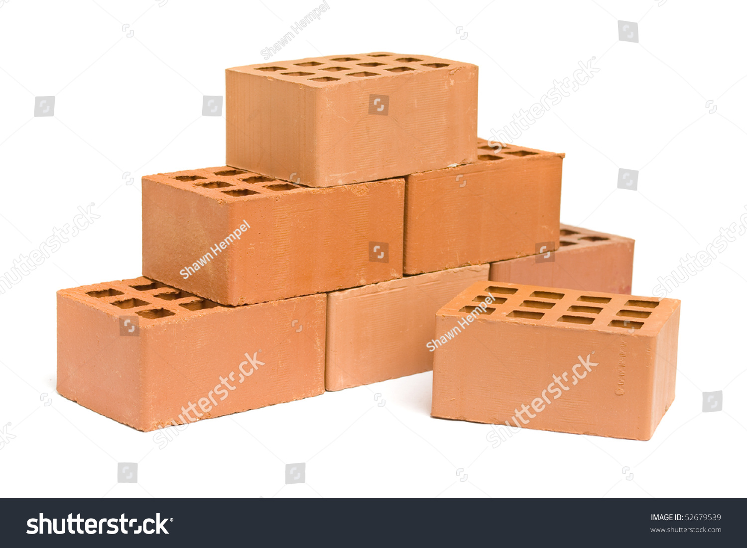 Pyramid Of Red Bricks Over White Background Stock Photo 52679539