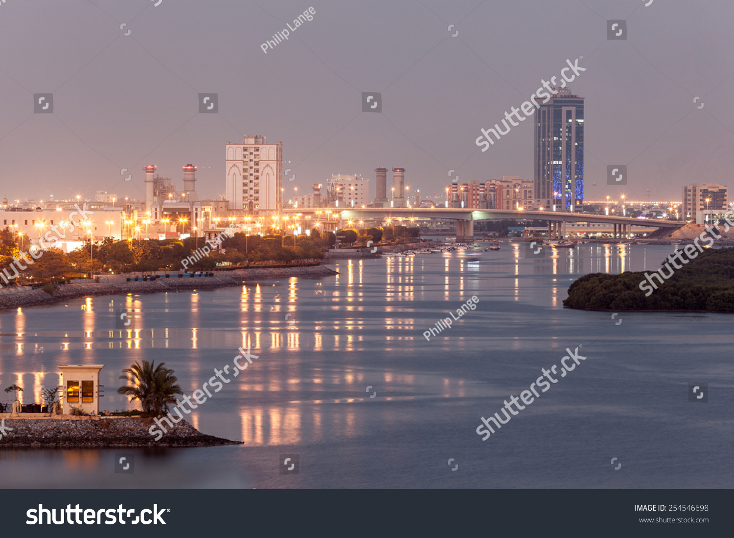 Ras Al Khaimah creek at dusk Emirate of Ras Al Khaimah United Arab Emirates Ras Al Khaimah creek at dusk Emirate of Ras Al Khaimah United Arab Emirates
