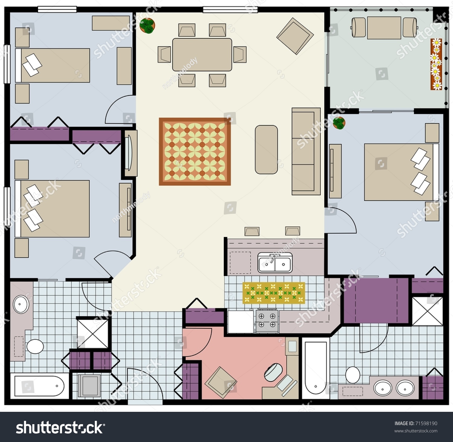 RasterFloor Plan Of ThreeBedroom Condo With Den And
