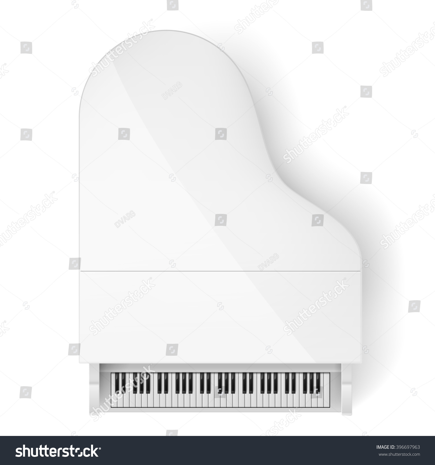 Raster Version. Top View Of White Grand Piano On White Background Stock