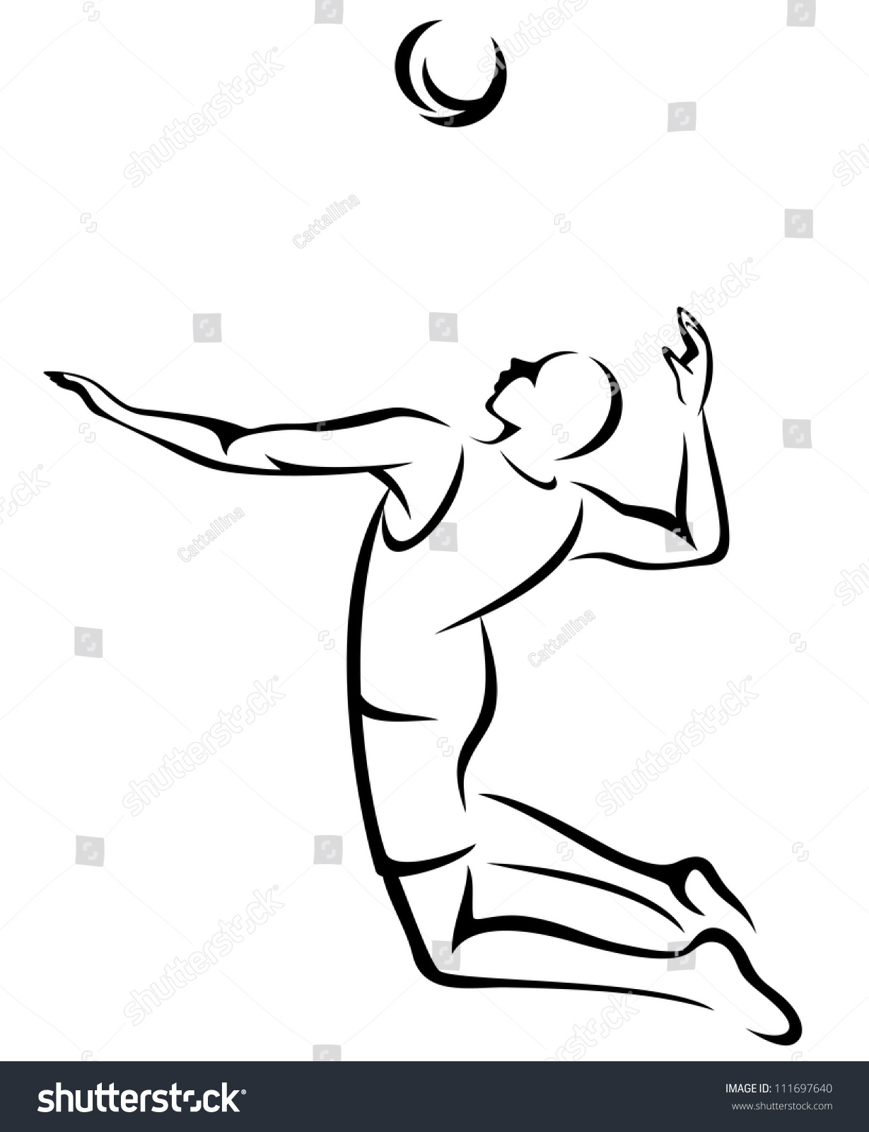 Raster Volleyball Player Serving The Ball Black And White Outline