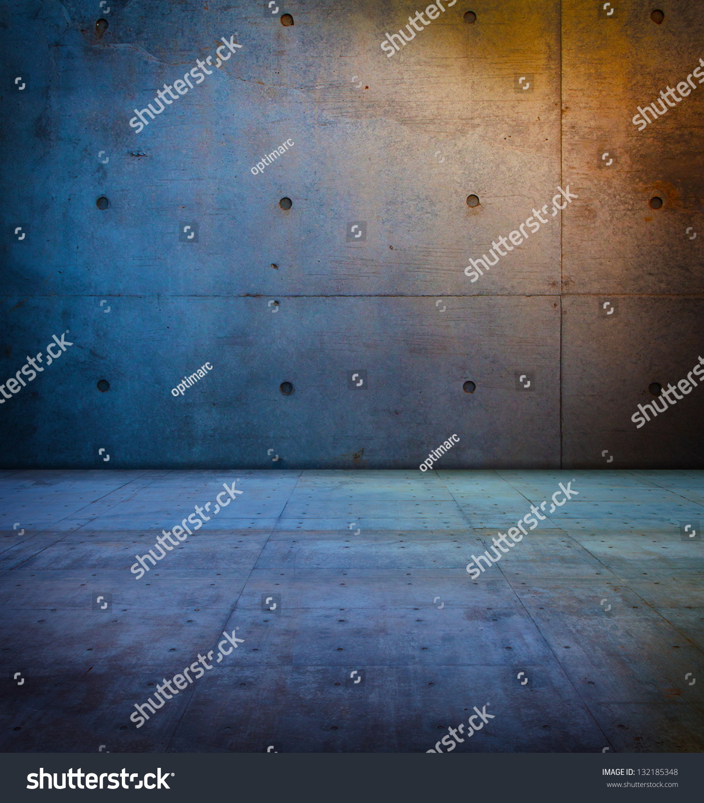 Raw Concrete Space In Sunset Like Ambient Lighting. Stock Photo
