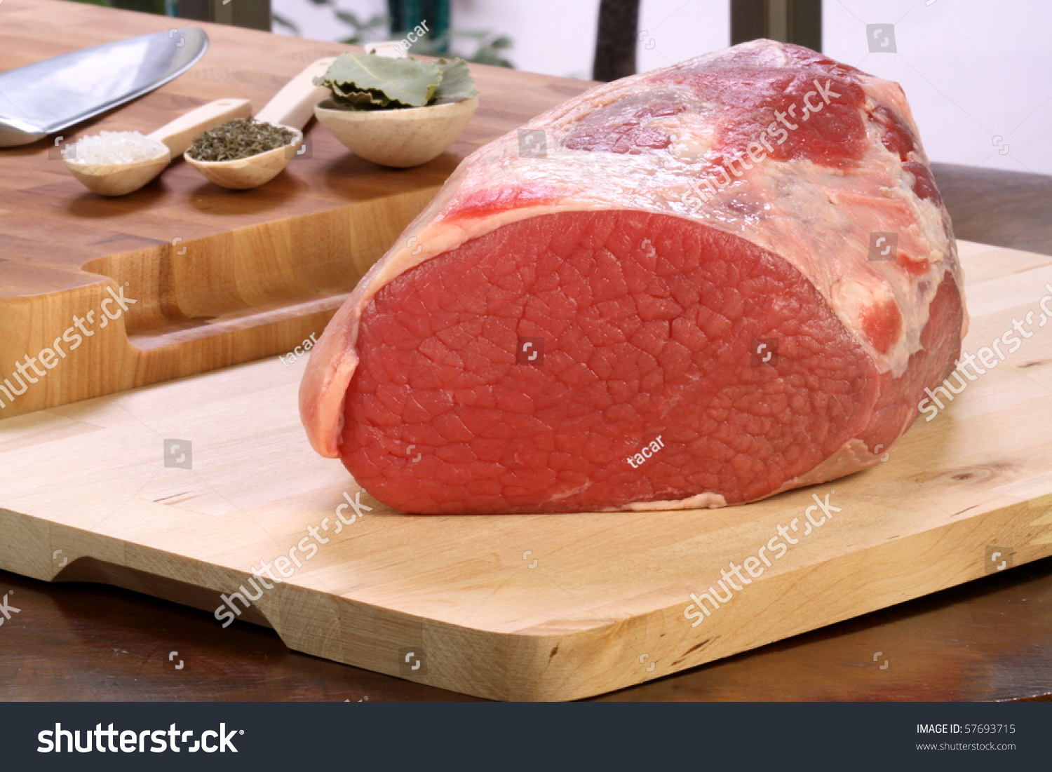 Raw Fresh And Juicy Eye Of Round Roast Steak Or Beef With Ingredients