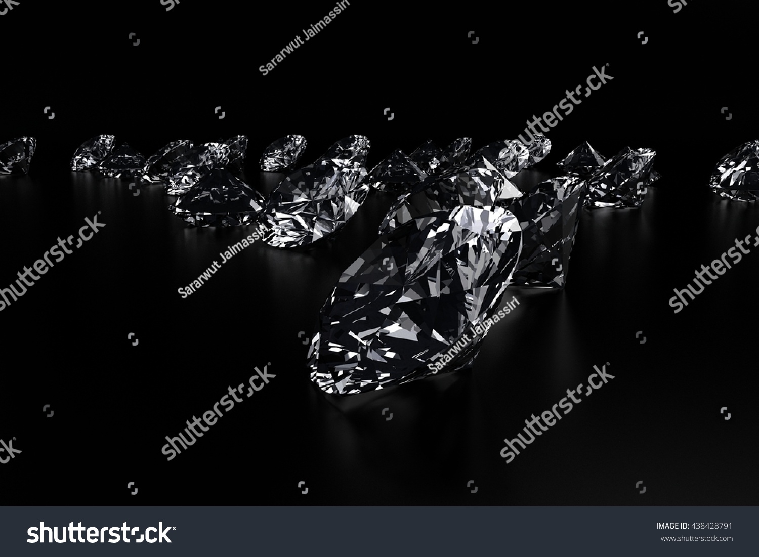 Realistic Group Diamonds Placed On Black Stock Illustration 438428791