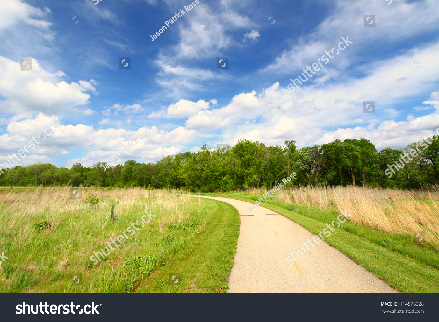 Recreation Path Through The Prairie At Blackhawk Springs Forest 