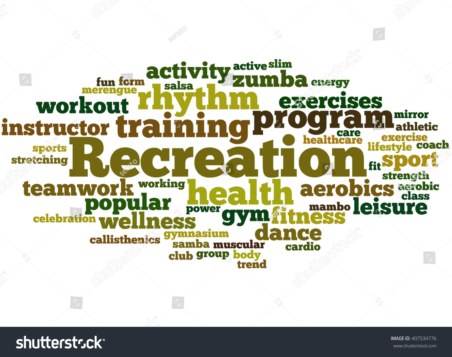 Recreation Word Cloud Concept On White Stock Illustration