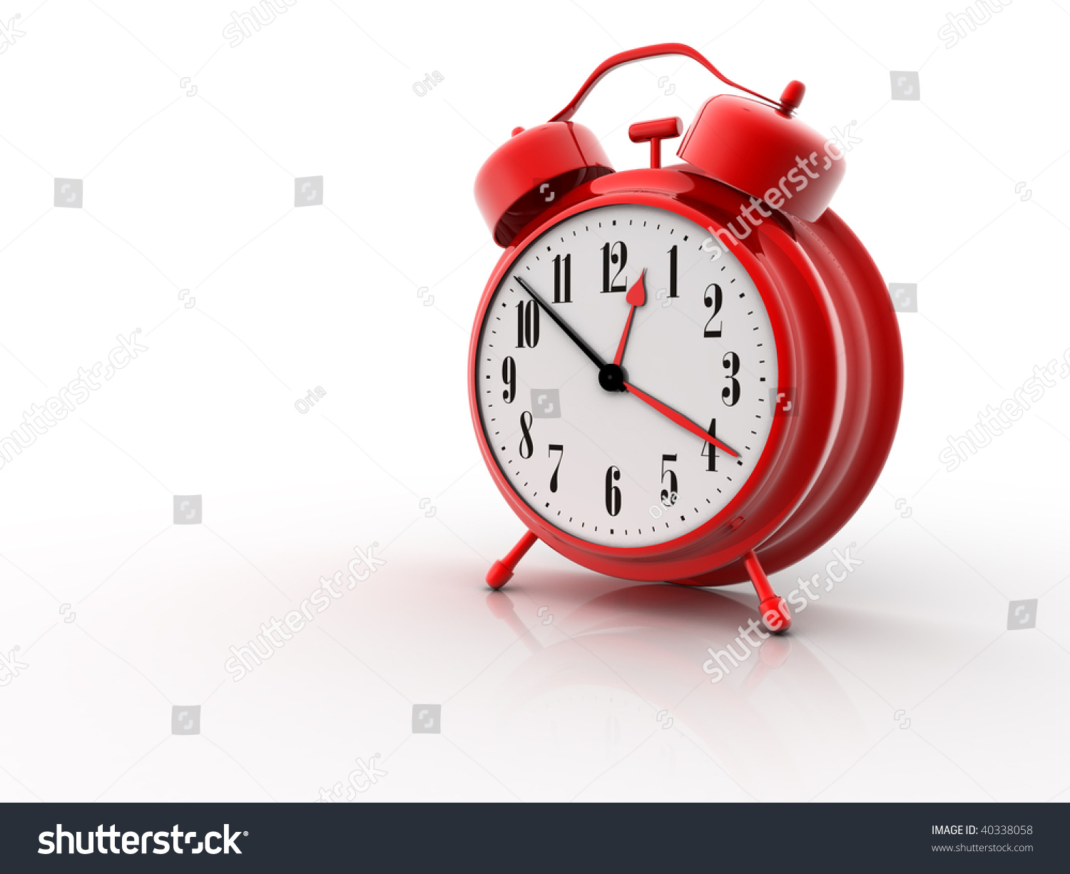 Red Classic Alarm Clock On White Background - 3d Render Stock Photo