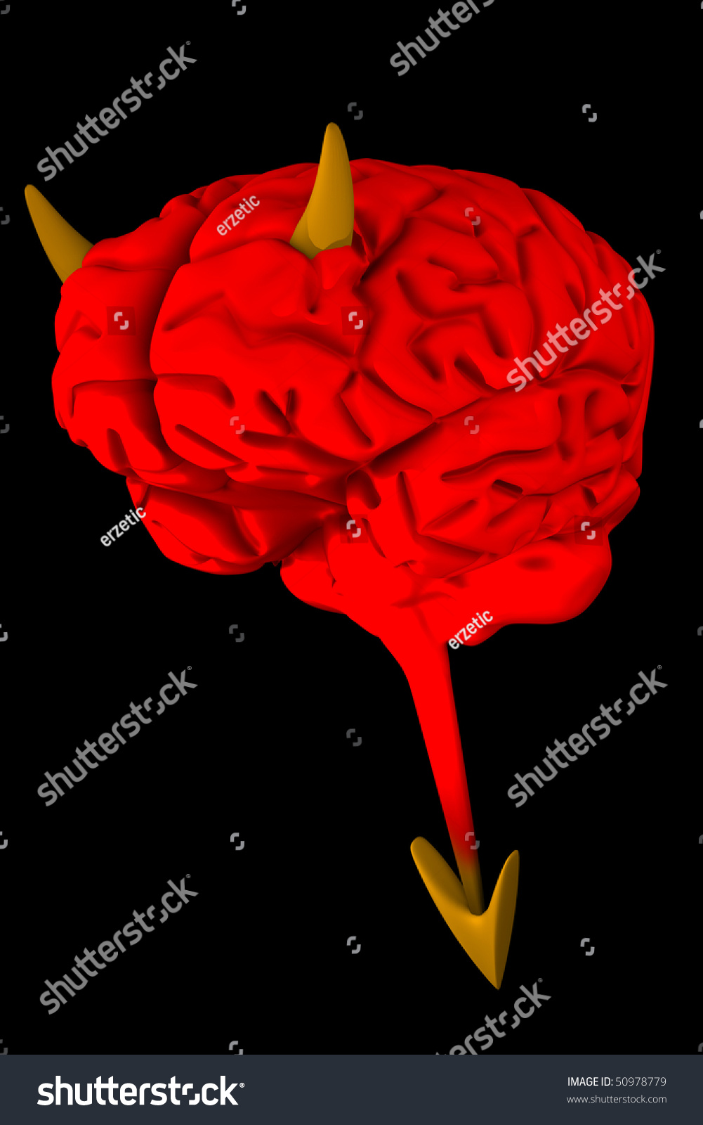Red Devil Like Brain Isolated On Black Background Stock ...