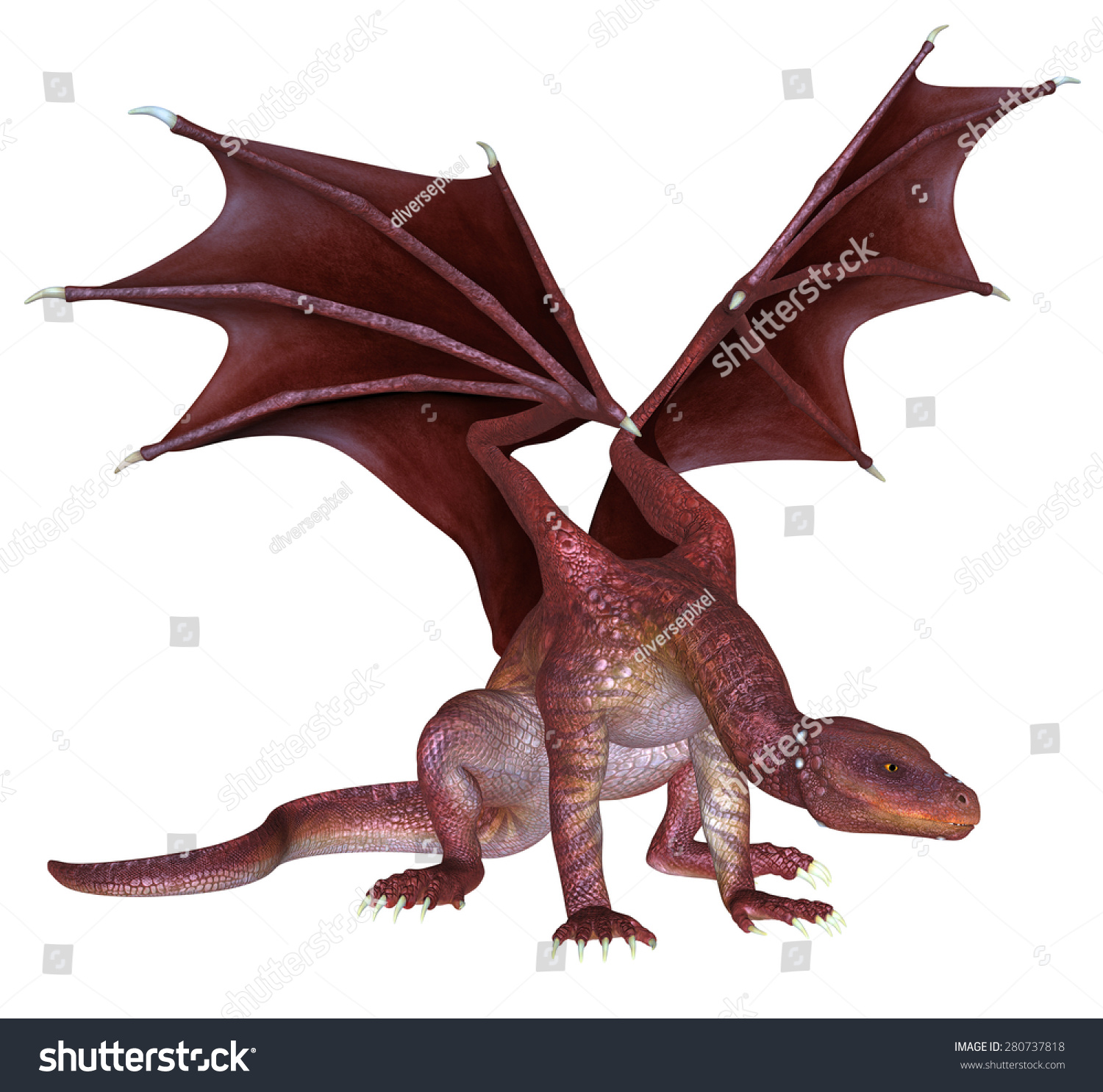 Red Dragon - 3d Rendered Fantasy Creature Stock Photo 280737818 