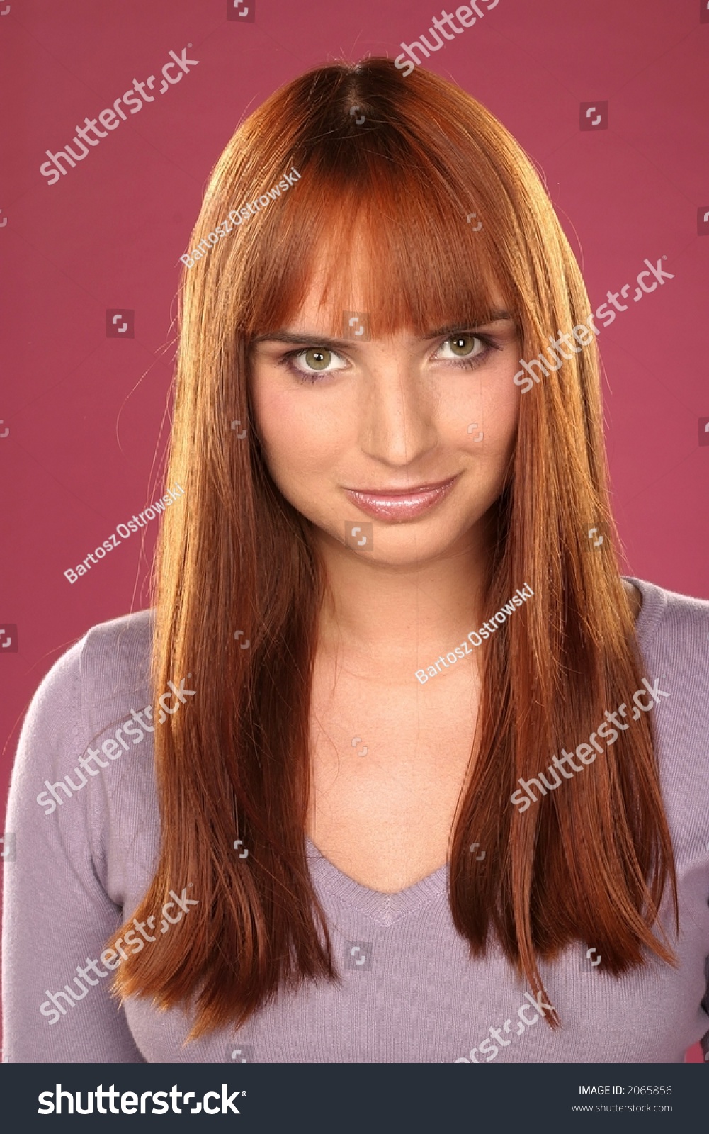 RedHaired Young Girl Woman In Lilac Top Stock Photo 2065