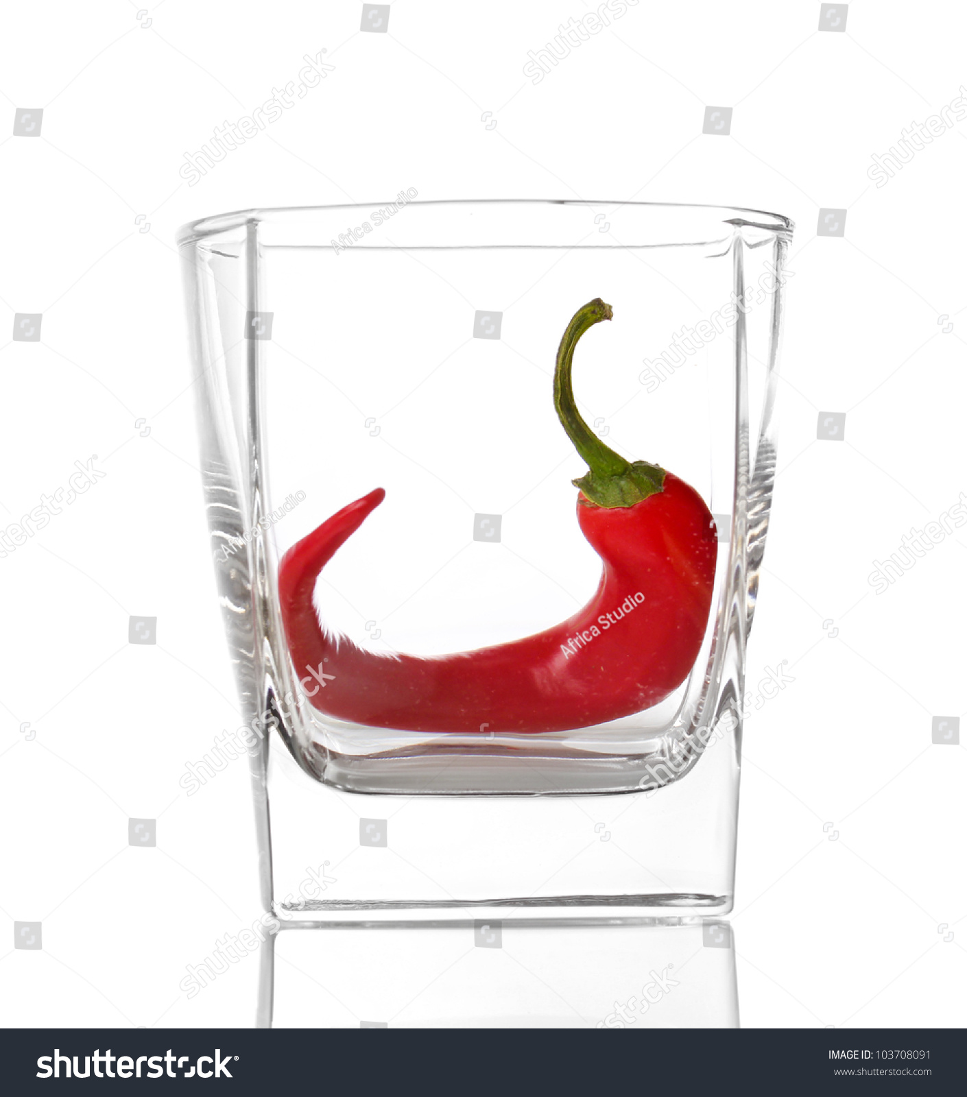 Chili Pepper In Glass Ashtray Chili Pepper In Glass Isolated On White Stock