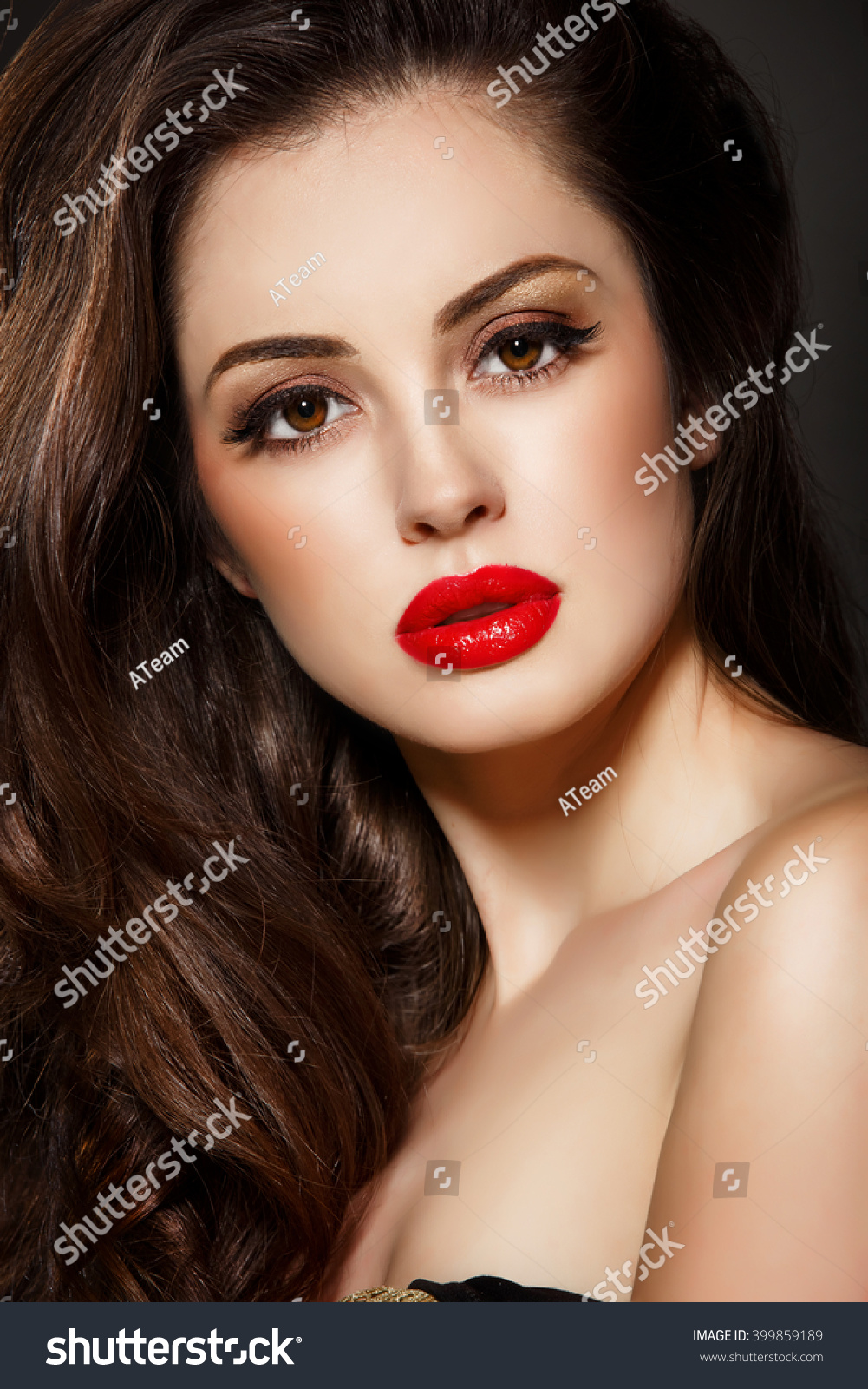 Red Lips Beauty Makeup Woman With Brunette Hair Beautiful Girl Portrait Sexy Fashion Female 156520 Hot Sex Picture