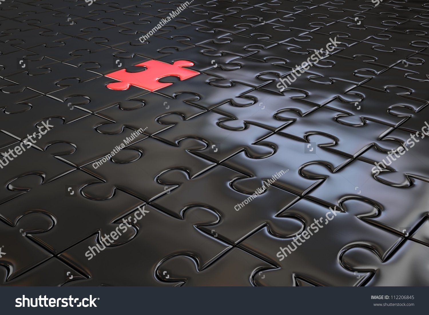 Red Piece In Black Puzzle - High Quality 3d Render Stock Photo