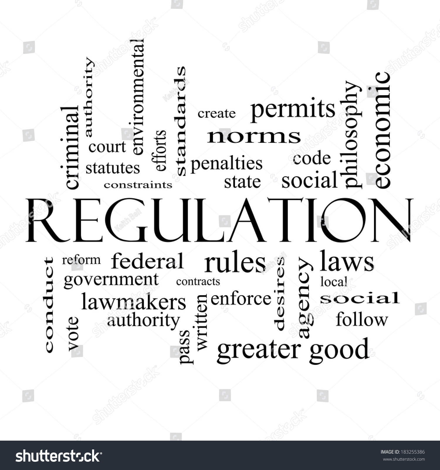 Regulation Word Cloud Concept Black White Stock Illustration 183255386