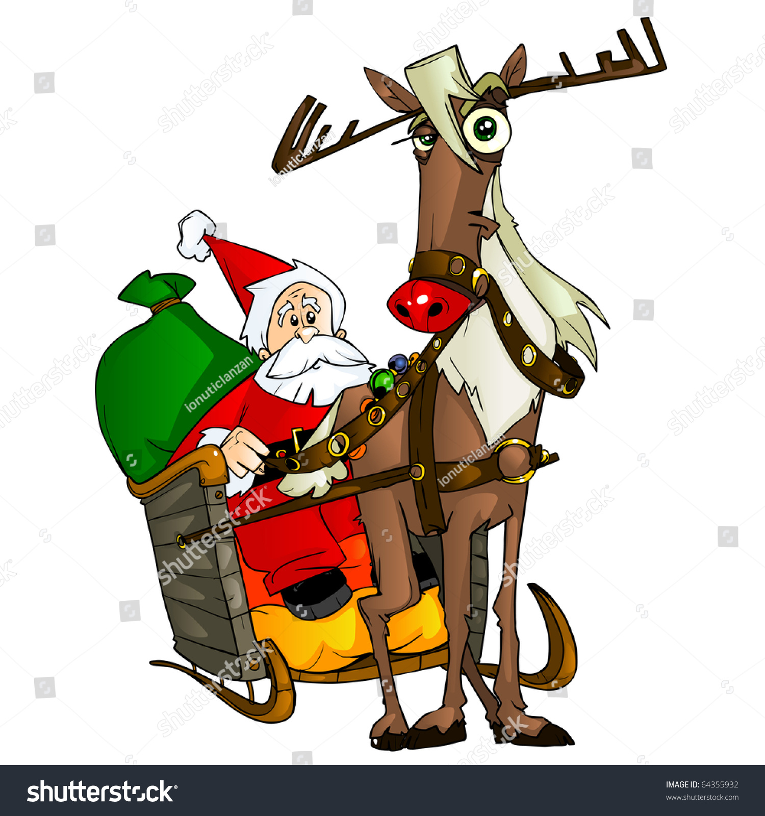 Reindeer And Santa Claus Illustration - 64355932 : Shutterstock