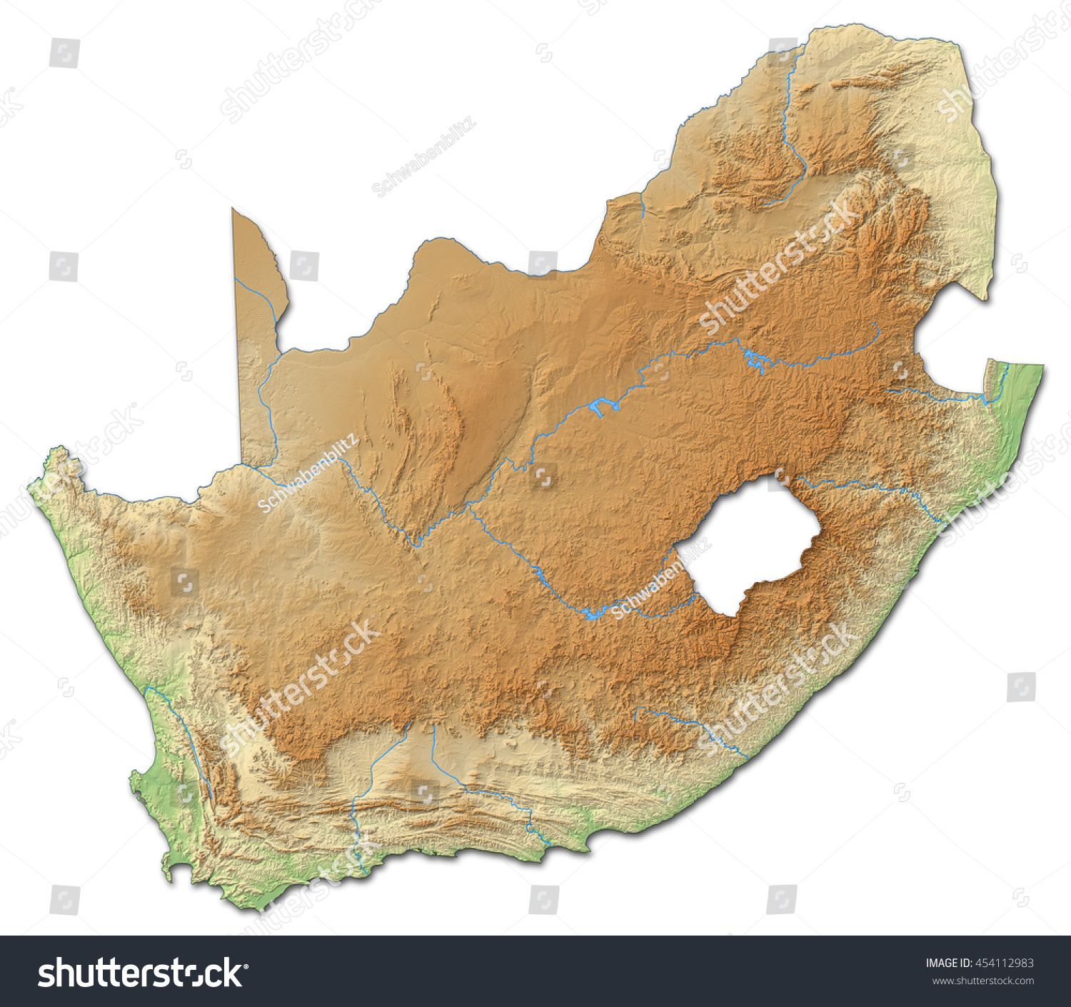 Relief Map Of South Africa D Rendering Stock Photo