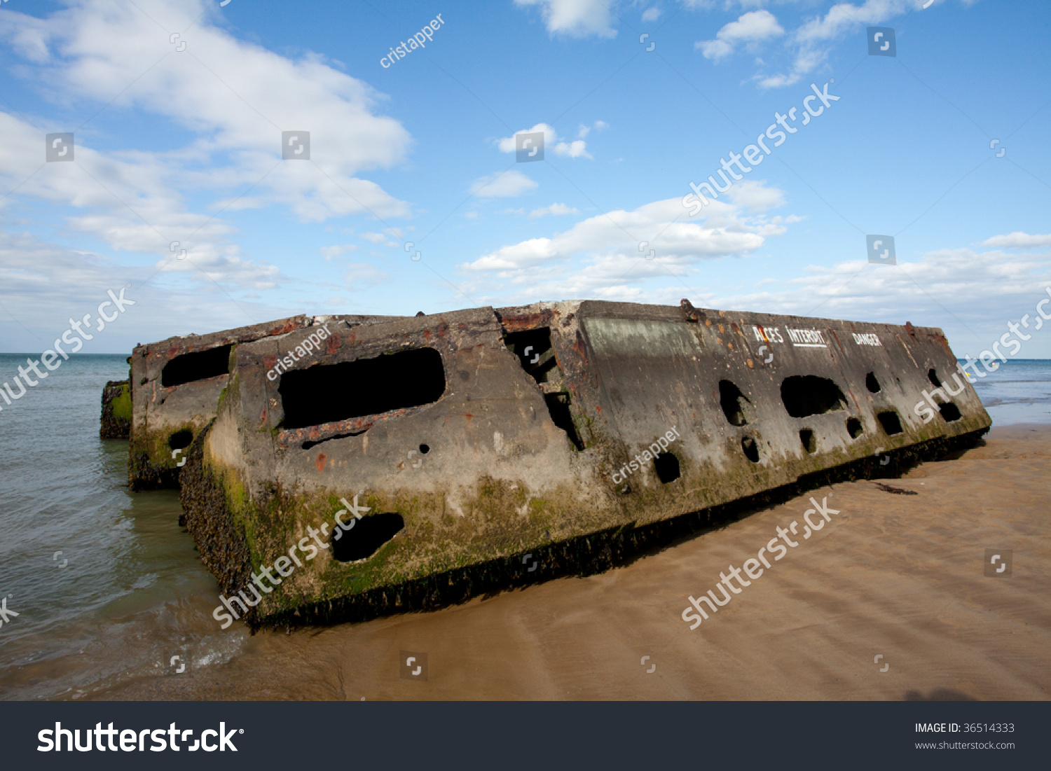 Remains Of Mulberry Harbour At Arromanches, Normandy, France Stock ...