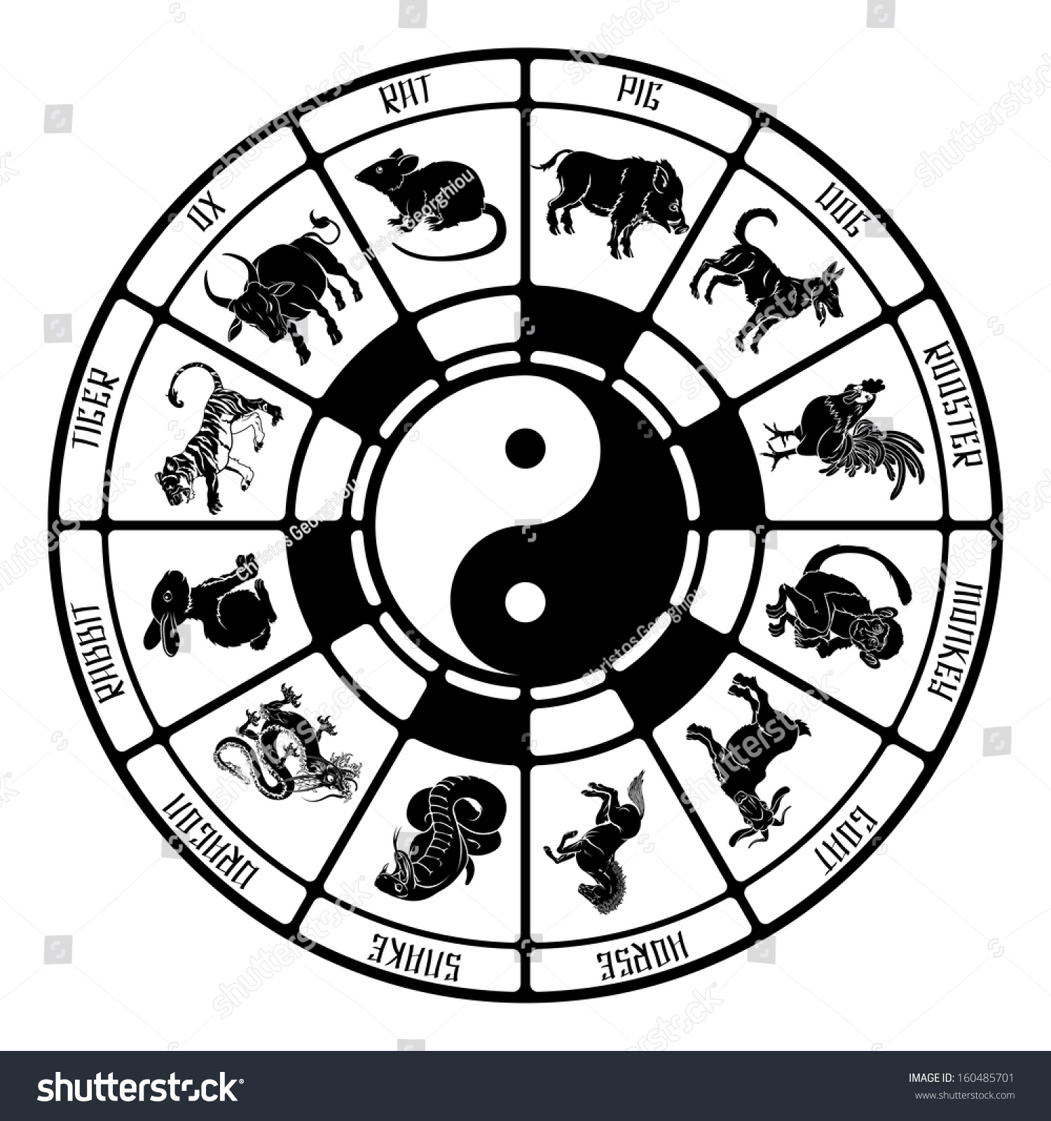 Rendering Of The Chinese Zodiac With All The Animal Symbols And Yin ...