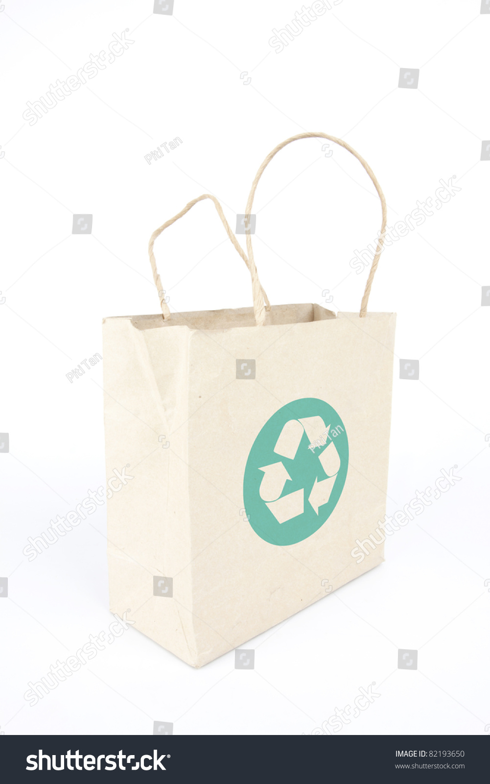 Reuse Paper Bag, Brown Paper Bag With Recycle Signage On. Stock Photo